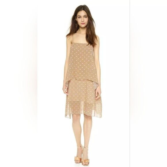 THEORY 100% Silk Tiered Sun Dress Spaghetti Strap Flowy Size Large Summer - Picture 1 of 10